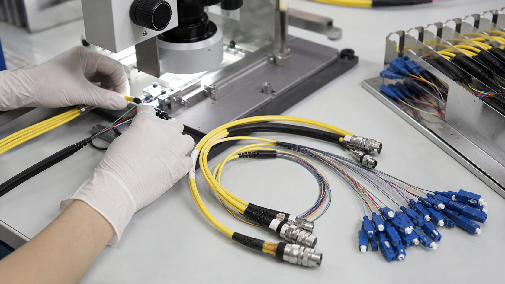 Custom fiber optic cable assemblies manufactured and inspected for system integration