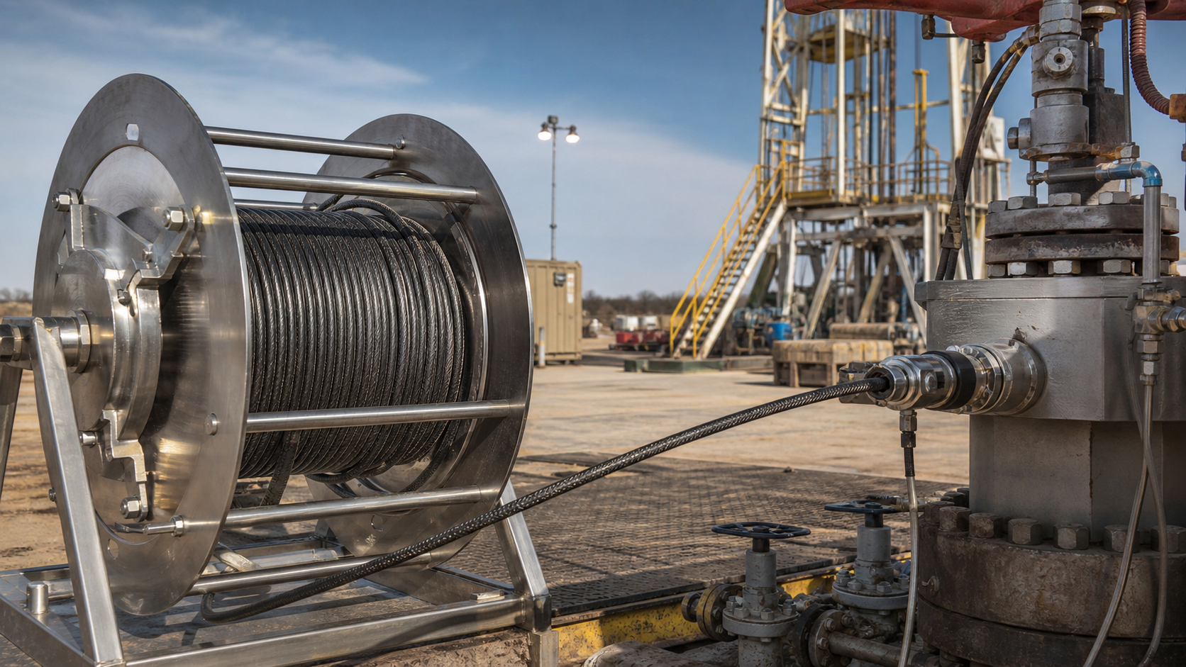 High-temperature armored fiber optic sensing cable deployed at an oil well