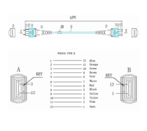 MPO Type B trunk drawing showing reversed 12-fiber mapping from position 1 to 12