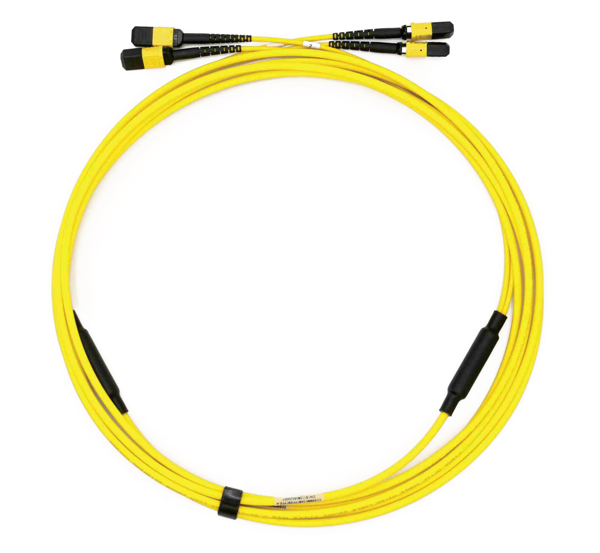 Yellow MPO fiber patch cord assembly with protected connector ends